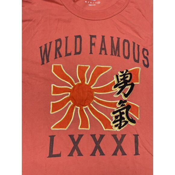 Guess World Famous Rising Sun Graphic T-shirt Men XXL Orange Short Sleeve - Picture 2 of 6